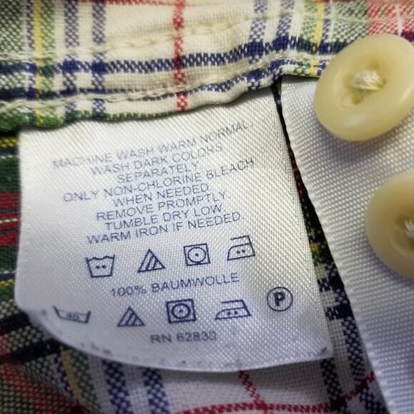 Land's End Red Green Blue Yellow White Plaid Vintage Button Down Shirt S 14 - Picture 7 of 7